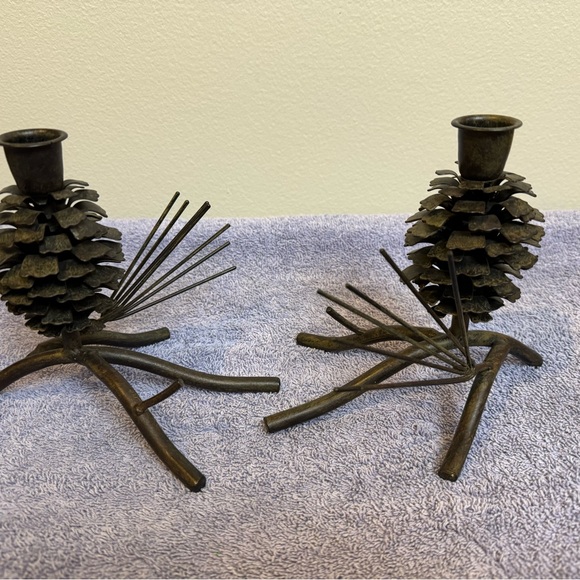 Brown metal pine cone candle holders. - Picture 4 of 7